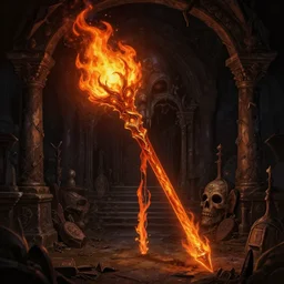 magic item, illustration of fire scepter, osr dungeon, tomb of horror, illustration, high detail, high resolution
