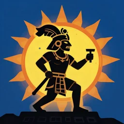 Mayan warrior silhouette behind the sun