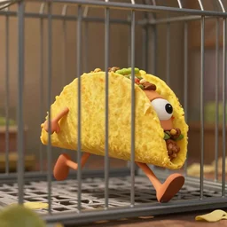 anthropomorphic taco running from a cage to emma watson