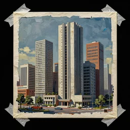 rendered in blender artistic depiction of constructivist buildings, black background, collage paper and tape, acrylic on canvas, dadaism, high resolution, cinematic, unreal 6, breathtaking detailed, by ozdemir altan