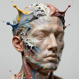 still shot close up footage of the portrait of a human head made of acrylic pour and splashing paint and paint explosion and dripping paint and flying paint chunk, motion blur, hyperrealistic, medical, intricate art photography, anatomically correct, realistic crisp textures, 1 6 k