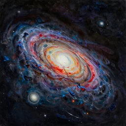 black hole swallowing up a whole galaxy, duochromatic, complementary colors, impressionist oil painting