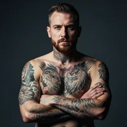 Portrait photo of heavy tattoos