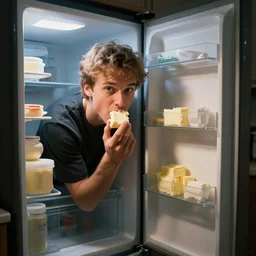 ethan van sciver has snuck into your kitchen at night and opened your refrigerator and is licking all of the butter in your fridge, dramatic lighting