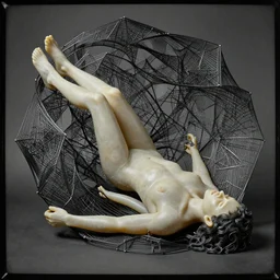 extreme harsh lighting antique daguerrotype of geometric surreal sculpture of a human drowning in its own bad dreams, made of silicone tubing and black glass wire, fractal 3 d structure, sculpted by barbara hepworth and naum gabo, high contrast shocking detail trending on artstation 8 k