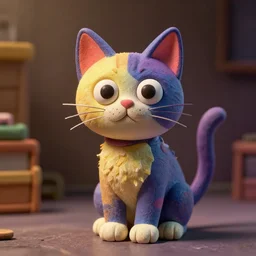 a cat, james jean style, claymation style, colourful, volumetric light,, dramatic light, analogue photo, vfx art, digital painting, digital illustration, unreal engine render,
