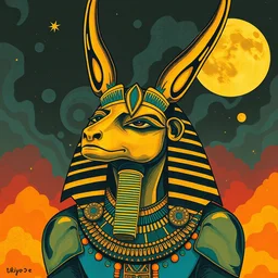 a beautiful painting anubis egyptian god, by ukiyo - e award - winning art color screen printing
