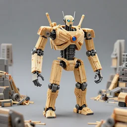 ultra high detailed mechanical bot constructed from tiny Match sticks in a epic scenario from guardians of the galaxy, from pacific rim