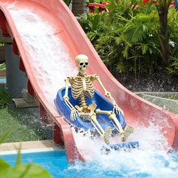 skeleton going down water slide