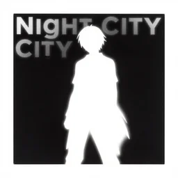album cover of night city with white silhouette of character by akihiko yoshida