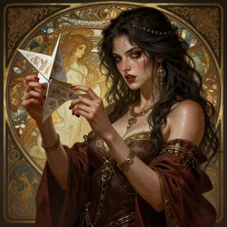 fortune teller, passionate , seductive, sweaty, gypsy, insane, intricate, highly detailed, digital painting, artstation, concept art, smooth, sharp focus, illustration, Unreal Engine 5, 8K, art by artgerm and greg rutkowski and alphonse mucha