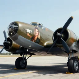 photograph of wwii bomber plane with mila kunis painted on it