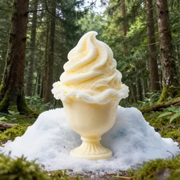 a mountain made of ice cream in the forest, professional photography