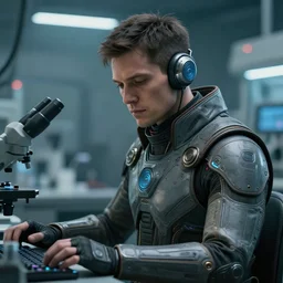 a closeup portrait of a human operator working the laboratory, scifi character, cyberpunk suit, concept art, highly detailed, greg rutkowski, cedric peyravernay, anato finnstark, artstation, 8 k