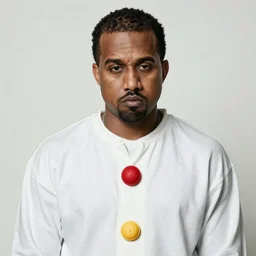 kanye west dressed as a clown looking sad