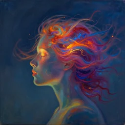 colorful soul embers in the wind, motion blur, encaustic, iridescent, cinematic, detailed, glowing, wide angle, minimalist, surrealist