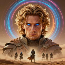 full face epic portrait, paul atreides, dune, desert armor, blue glowing eyes, elden ring, matte painting concept art, midjourney, beautifully backlit, swirly vibrant color lines, majestic, cinematic aesthetic octane render, 8 k hd resolution, by ilya kuvshinov, artgerm, darius zawadzki and zdizslaw beksinski