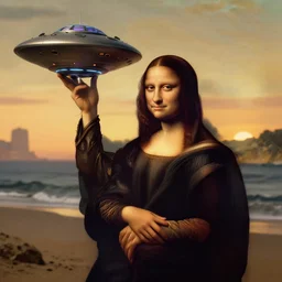 the weeknd holding an ufo by da vinci, digital art, classical painting, sharp focus, sunset beach, 4 k, restored
