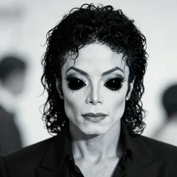 michael jackson with an alien with big black eyes, in focus, blured background, boceh, high detail, sharp, film photography, direct flash, kodak portra 4 0 0,