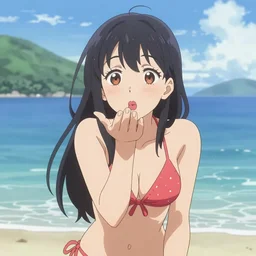 beautiful anime in a tiny bikini blows a kiss