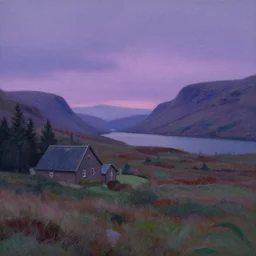 beautiful scottish scene pastel colours, witching hour, moody, serene by tyler edlin