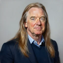 painting of jeff bezos with very very very long hair hair