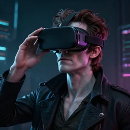 frankenstein wearing a vr headset, dark synthwave style, trending on artstation