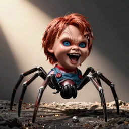 screaming chucky doll head on spider body