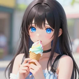 teenage cute girl with extremely detailed blue eyes, holding a cone of rainbow ice cream!, full face and body, anime, fantastic details, trending on artstation, pixiv, hyperdetailed, stanley artge rm lau, wlop, rossdraws, james jean marc simonetti ruan jia and mandy jurgens and artgerm and william adolphe bouguerea sakimichan