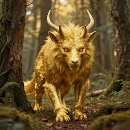 golden forest creature lurking, detailed, creature, much