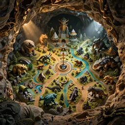 cutaway cave map, fantasy monsters underground