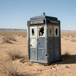 A crashed TARDIS in the New Mexico desert