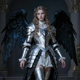 vertical portrait of an angel gothic girl in dark and white dragon armor, rococo outfit. by gaston bussiere, by rembrandt, 1 6 6 7, artstation trending, blue light, by konstantin razumov *