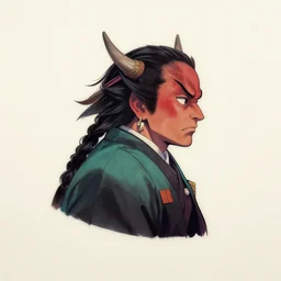side profile centered painted portrait, oni demons in ghost of tsushima, matte painting concept art, japanese art, beautifully backlit, swirly vibrant color lines, fantastically gaudy, aesthetic octane render, 8 k hd resolution, by ilya kuvshinov and cushart krent and gilleard james