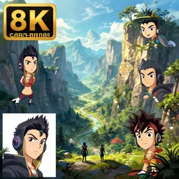 photo cartoon illustration comics manga painting of valley : 6 fantasy, digital painting, unreal engine, 8 k, volumetric lighting, contrast