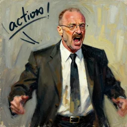 saul goodman, screaming, painting by phil hale, francisco goya,'action lines '!!!, graphic style, visible brushstrokes, motion blur, blurry