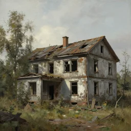 matte painting of abandoned house by ivan shishkin