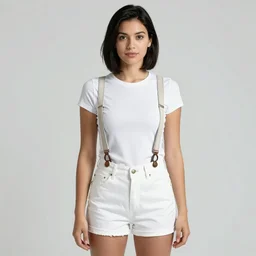 a woman with medium short black hair in shorts with suspenders and white t-shirt drawn by gustave caillebotte, norman rockwell, william adolphe bouguereau, peter paul rubens, alphonse mucha, gustav klimt 4k, unreal 5, DAZ, french noveau, trending on artstation, octane render, hyperrealistic