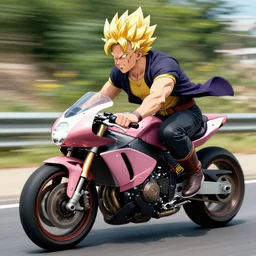 elon musk as a super sayan riding on a motorcycle