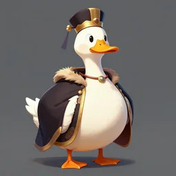 haughty antropomorphic duck emperor, tyrant quack the duck, concept art, digital art, illustration, character design, ultra detailed, full body portrait, superior duck looks down upon you with contempt, pov, cgsociety, dramatic angle, vfx, cinematic lighting, hdr, 8 k, surreal, anthropomorphic