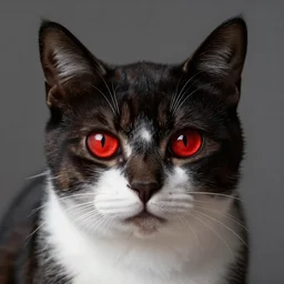 evil cat with red eyes, photorealistic