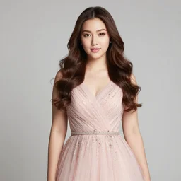 princess haircut dreamgirl party dress cocktail stylist curvy hairstyle from front studio photography