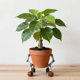 a pot plant with robot legs