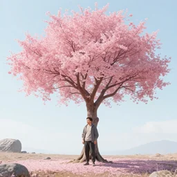 buff guy by pink tree