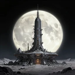 moon mining outpost, sci fi art, concept art, moon rising, by asher brown durand, by iyoshitaka amano
