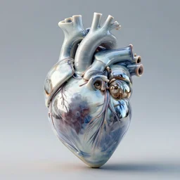 a cybernetic heart made from porcelain, insane reflexions, daylight, peaceful, 8 k, ambient occlusion, sub surface scattering, octane render, symetrical features