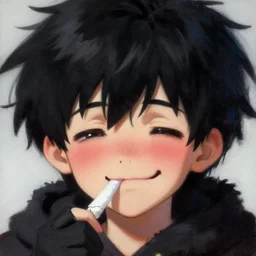 cute concept art fantasy painting of a anime boy face deep in crack cocaine, smug blush, fluffy black hair, by artgerm, sylvain sarrailh, rossdraws, wlop, fursona, furaffinity, furry, deviant art, e 6 2 1, global illumination, tankoban, oil on canvas, 4 k, smooth details, pixar animation style!