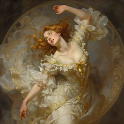 portrait of a dream, ethereal, expressive pose, acrobatic, golden eyes, ornate frilly dress, fantasy, intricate, elegant, highly detailed, digital painting, artstation, concept art, smooth, sharp focus, illustration, art by artgerm and greg rutkowski and alphonse mucha