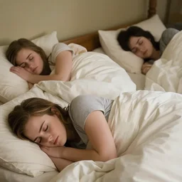 emma watson and her friends sleeping in several beds