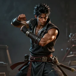 An epic fantasy comic book style portrait painting of a skinny dark skinned thief who's good at martial arts, unreal 5, DAZ, hyperrealistic, octane render, cosplay, RPG portrait, dynamic lighting